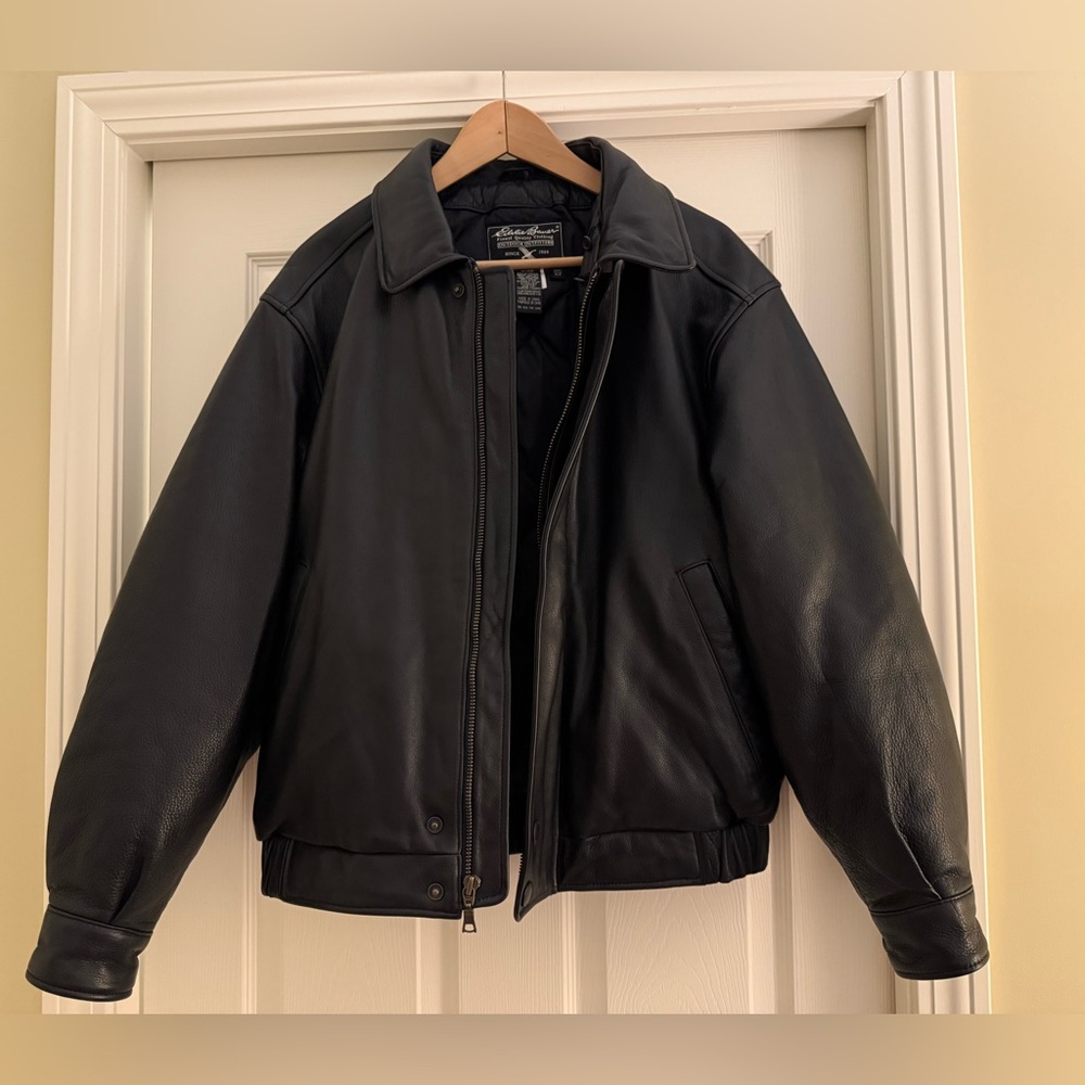 Eddie Bauer Black Leather Bomber Jacket